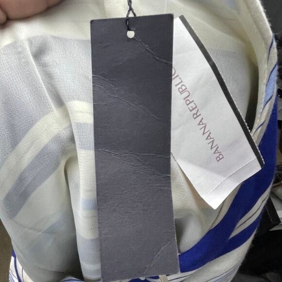 NWT Banana Republic One-Shoulder Bow Sheath Dress Womens Sz 10 Blue Ivory Stripe - Picture 9 of 11